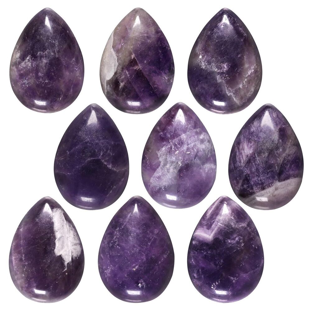 7475 10 PCS Amethyst Teardrop Cabochons Flatback Stone Healing Crystal CAB